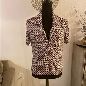 Reformation Brown and White Fitted Button Down Shirt size M